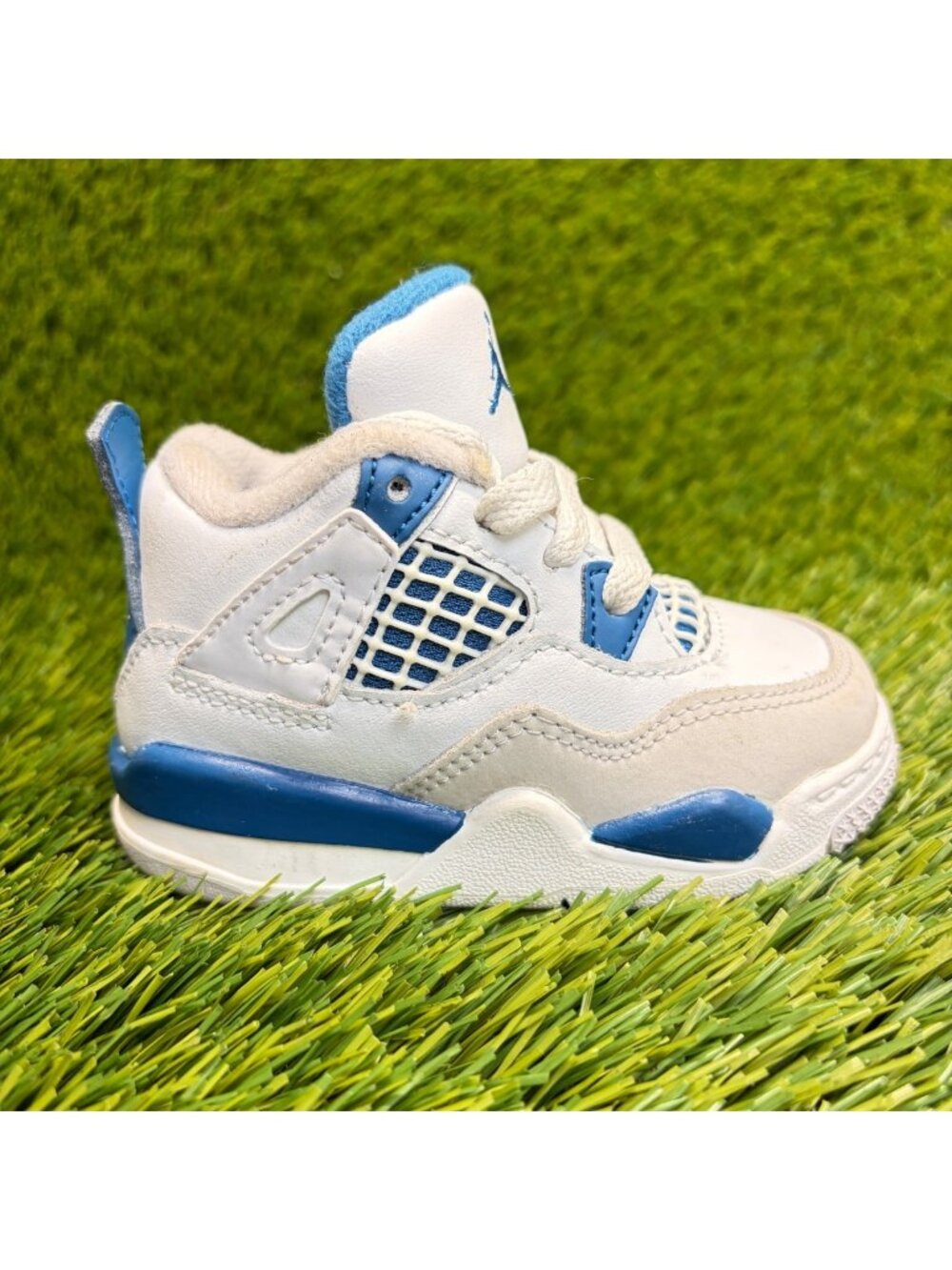 Nike Air Jordan 4 Retro Toddler Size 4C White Blue Athletic Shoes Sneakers